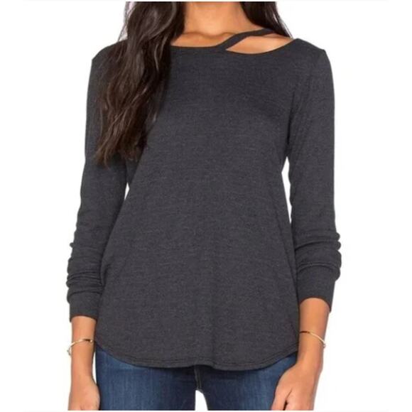 LNA Revolve Waffle Desert Crew Top Black Cutout Neck Long Sleeves S - Picture 1 of 5